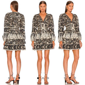 NWT $495 Ulla Johnson Nina Dress in Rainforest Size 4 Tiered Mini Dress